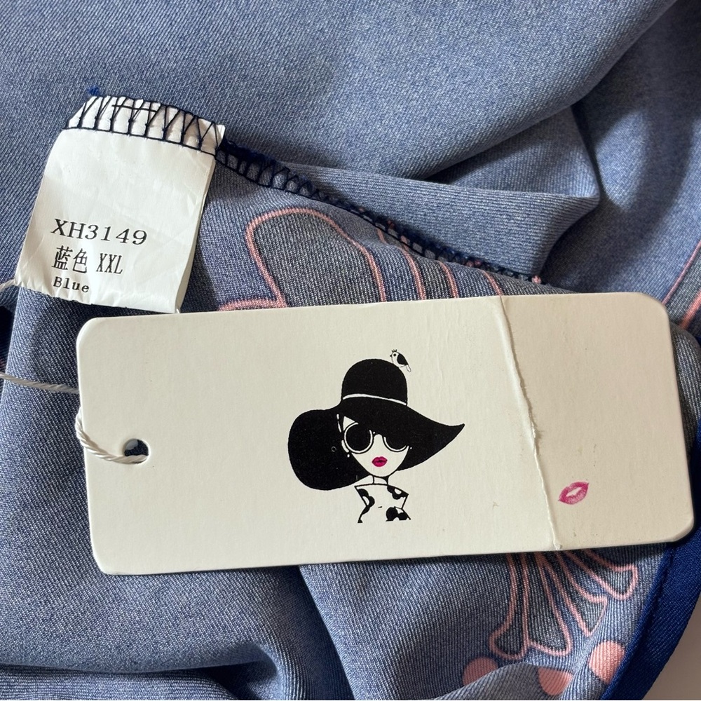 New Floral Midi Dress 3/4 Sleeves Pockets Evening Flare Pleated Blue Size XXL - Picture 10 of 15